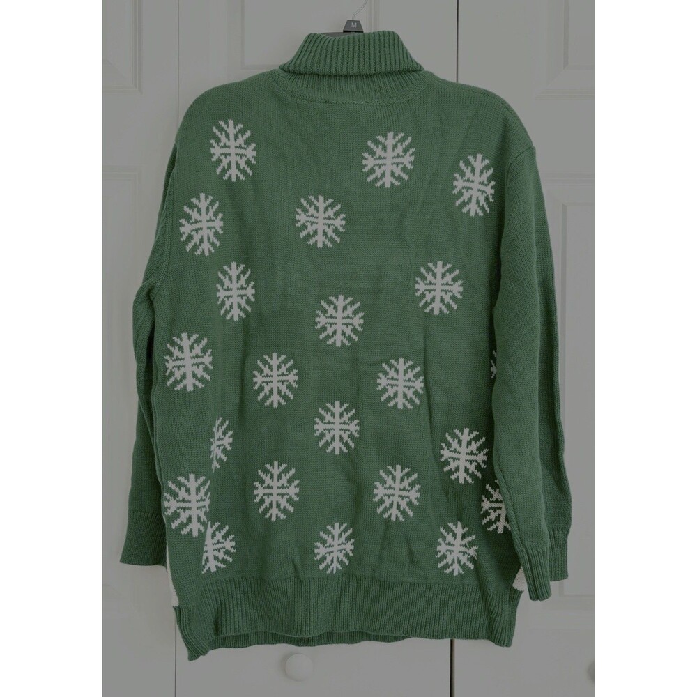 Ugly Christmas Sweater Women's Size 1X Green Snowman Turtleneck Pullover Knit - Picture 5 of 8